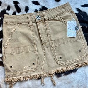 Free People Taupe Brown Utility Raw Hem cargo Mini Skirt New